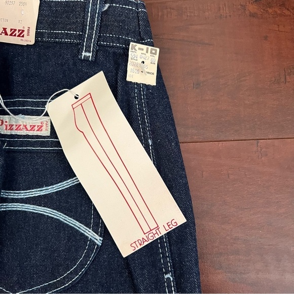 VINTAGE Pizzazz 1970s Denim Straight Leg High Rise Jeans Dark Wash Deadstock - Picture 11 of 13
